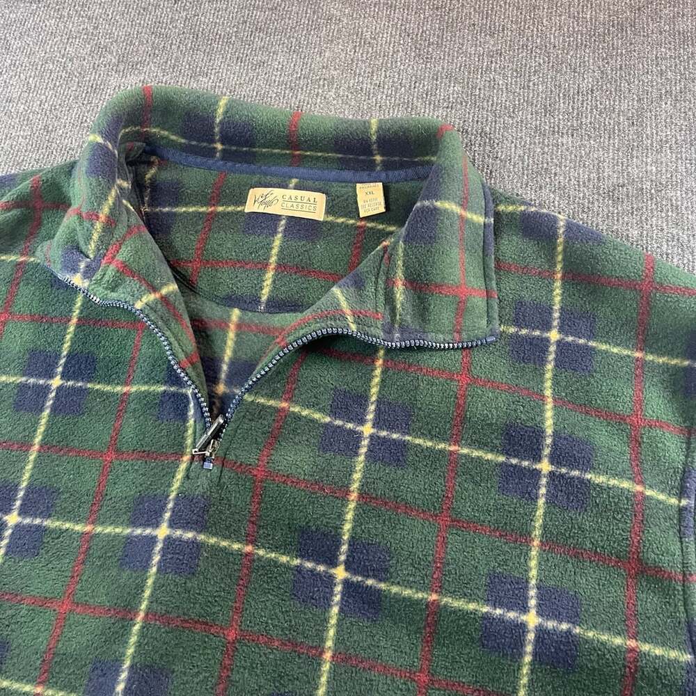 Vintage Talbots Casual Classics Green Tartan Plaid Fleece Pullover Jacket XXL